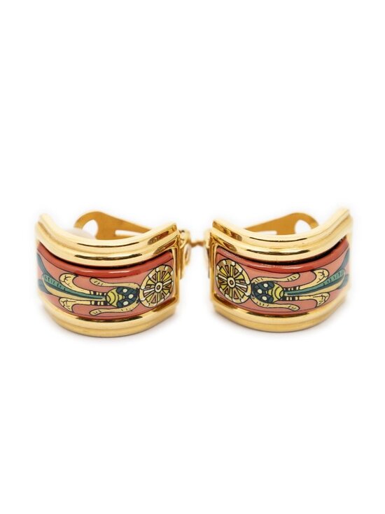 Hermes Jewelry - Hermes Enamel Clip On Earrings Red Green Gold Plated